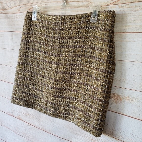 J.CREW Collection Wool Blend Woven Mini Skirt Brown Gold Metallic Women's Size 6 - Picture 2 of 8